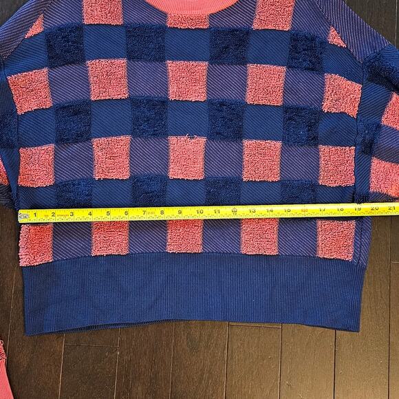 RAG & BONE S Blue Coral Ridley Pullover Sweater Crew Check Print - Picture 9 of 10